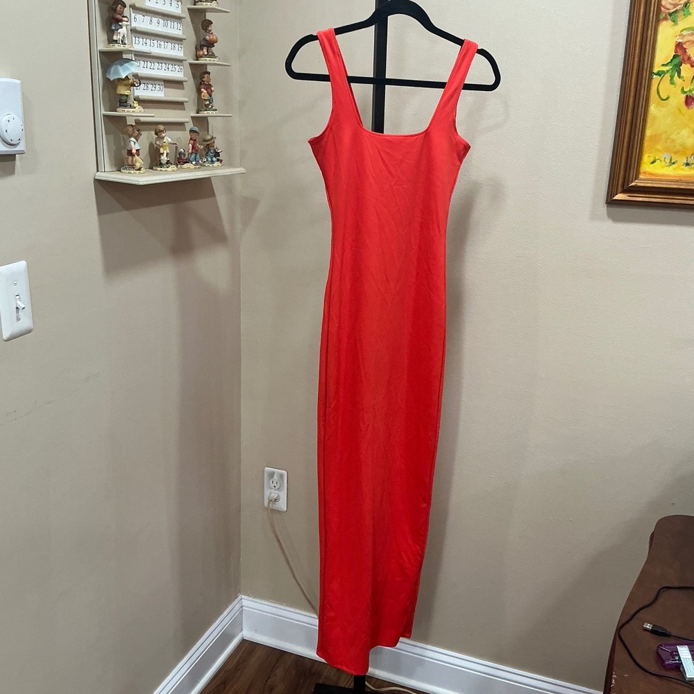 Good American Dress Sculpting Modern Tank Maxi XS Red Square Neck GDK0180 Roma